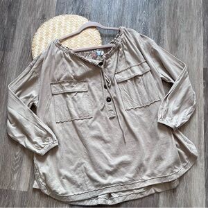 Free people beach button tie front oversized‎ shirt cotton hemp